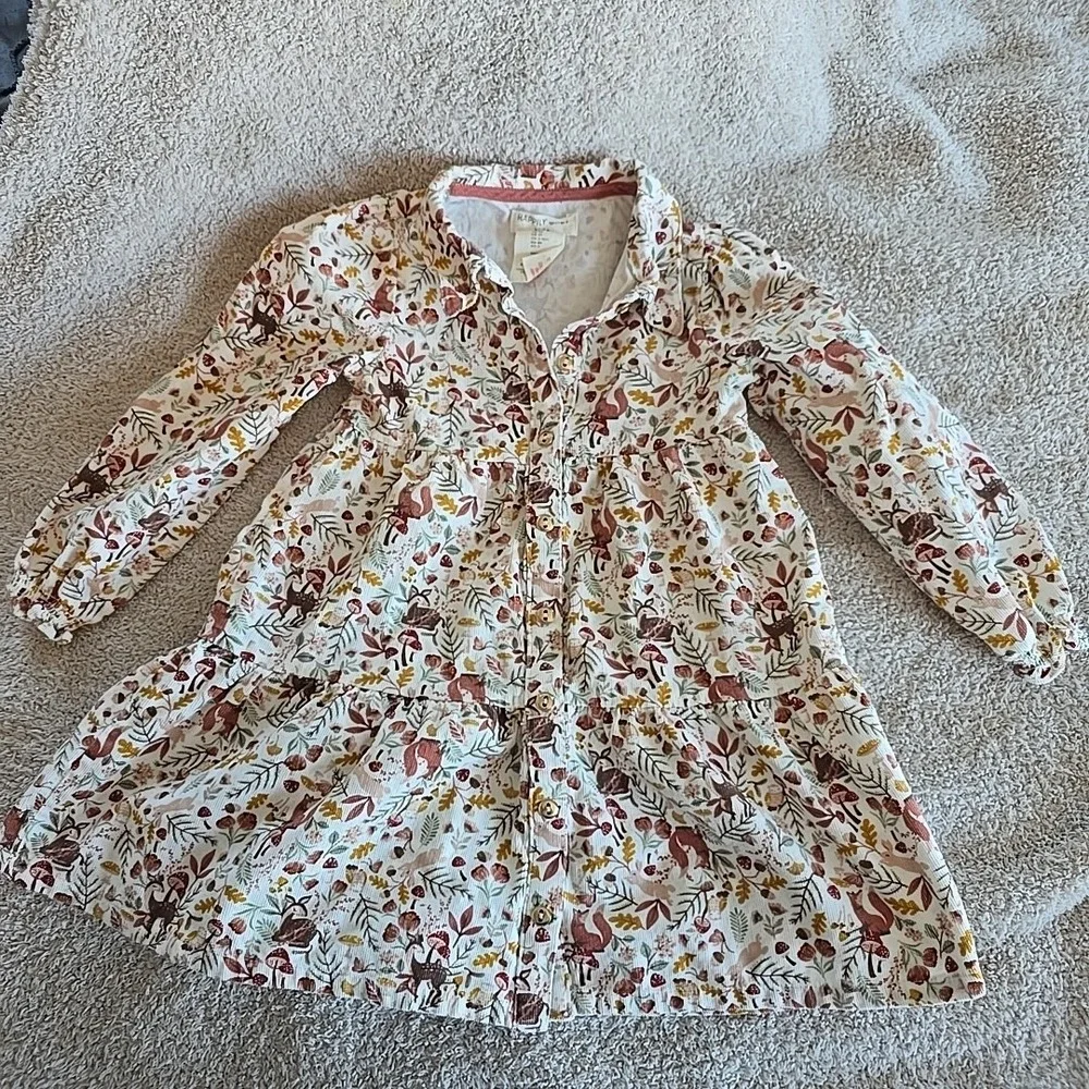 Happily Grey Kids 3T Girls Dress Deer Mushroom Nature Long Sleeve Corduroy